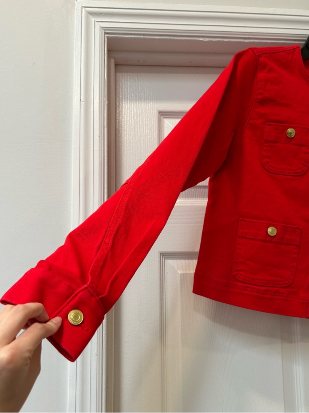 Free Assembly Women's Red Collarless Denim Jacket Size XS - Picture 7 of 8